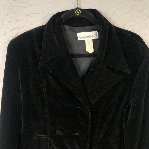 Necessary Objects Blazer Womens Large Black Velvet Double Breasted Made USA - Picture 12 of 13